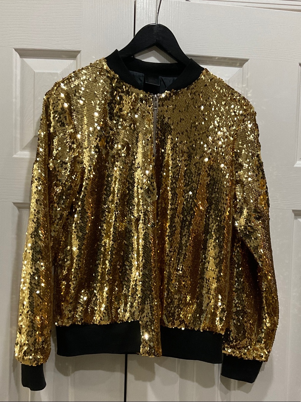 Gold Sequin Bomber Jacket - Women's Shiny Jacket
